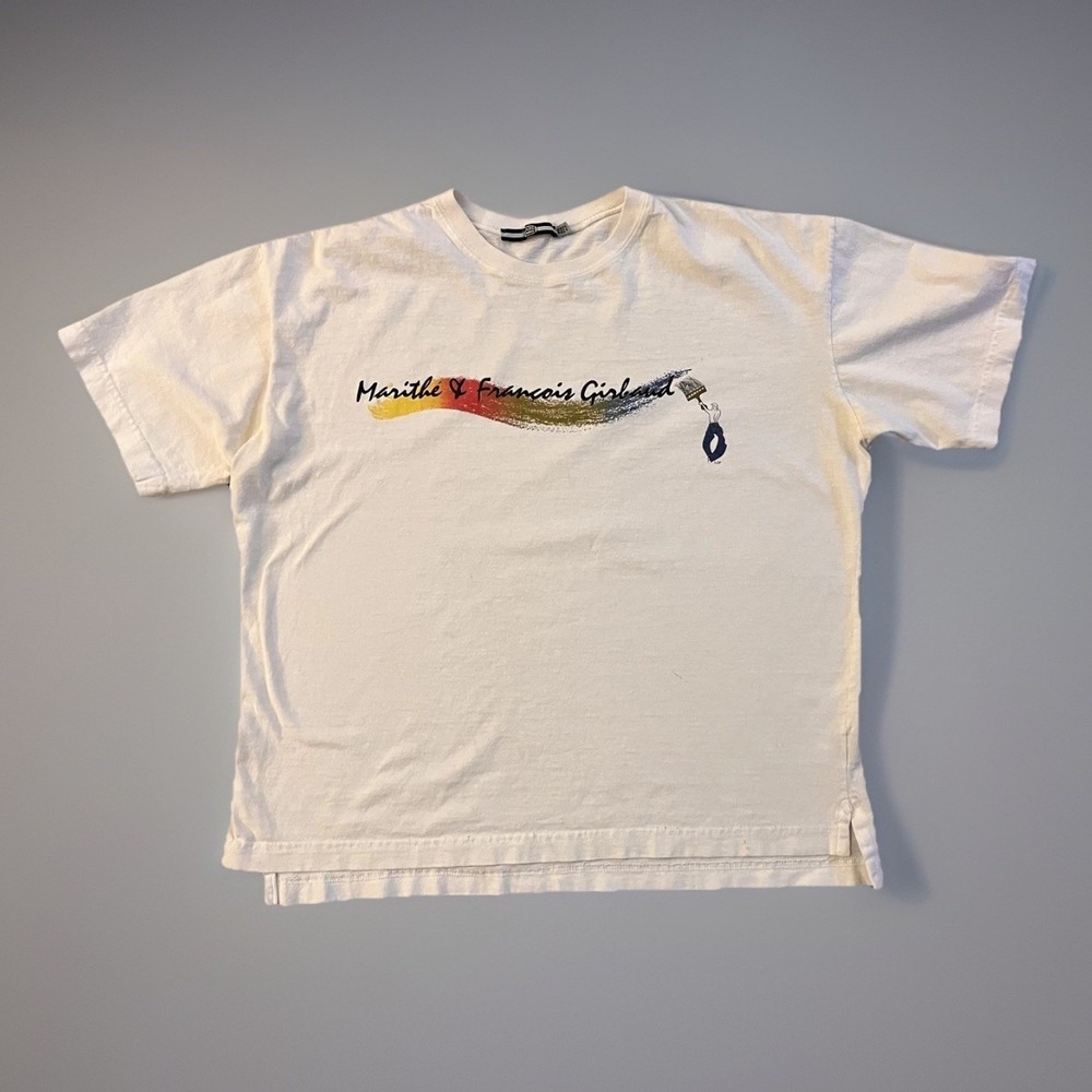 Vintage Marithe Francois Girbaud Shirt Mens One Size White Paint Graphic Tee